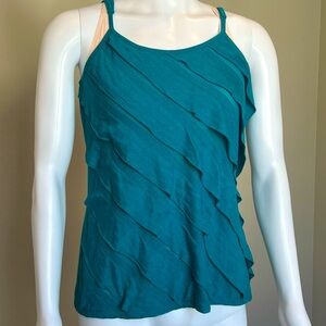 Teal Diagonal Ruffled Tank w/Adjustable Straps